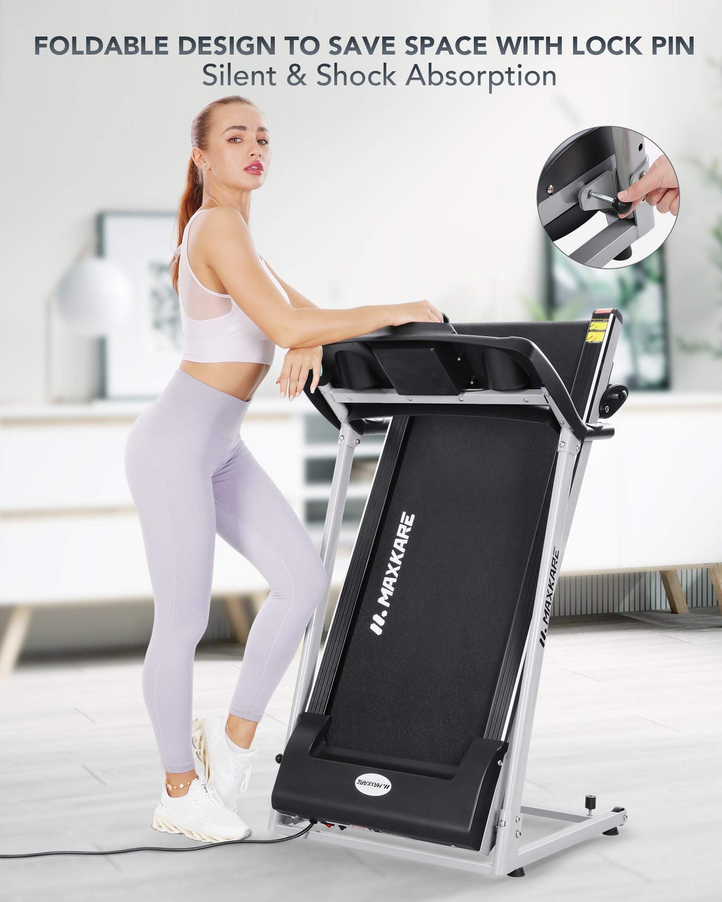 MaxKare Electric Treadmill Foldable 17" Wide Running Machine 3 Levels Manual Incline 1.5 HP Power 12 Preset Program Easy Assembly Max Speed 7.5MPH with Large Display & Cup Holder for Home Use