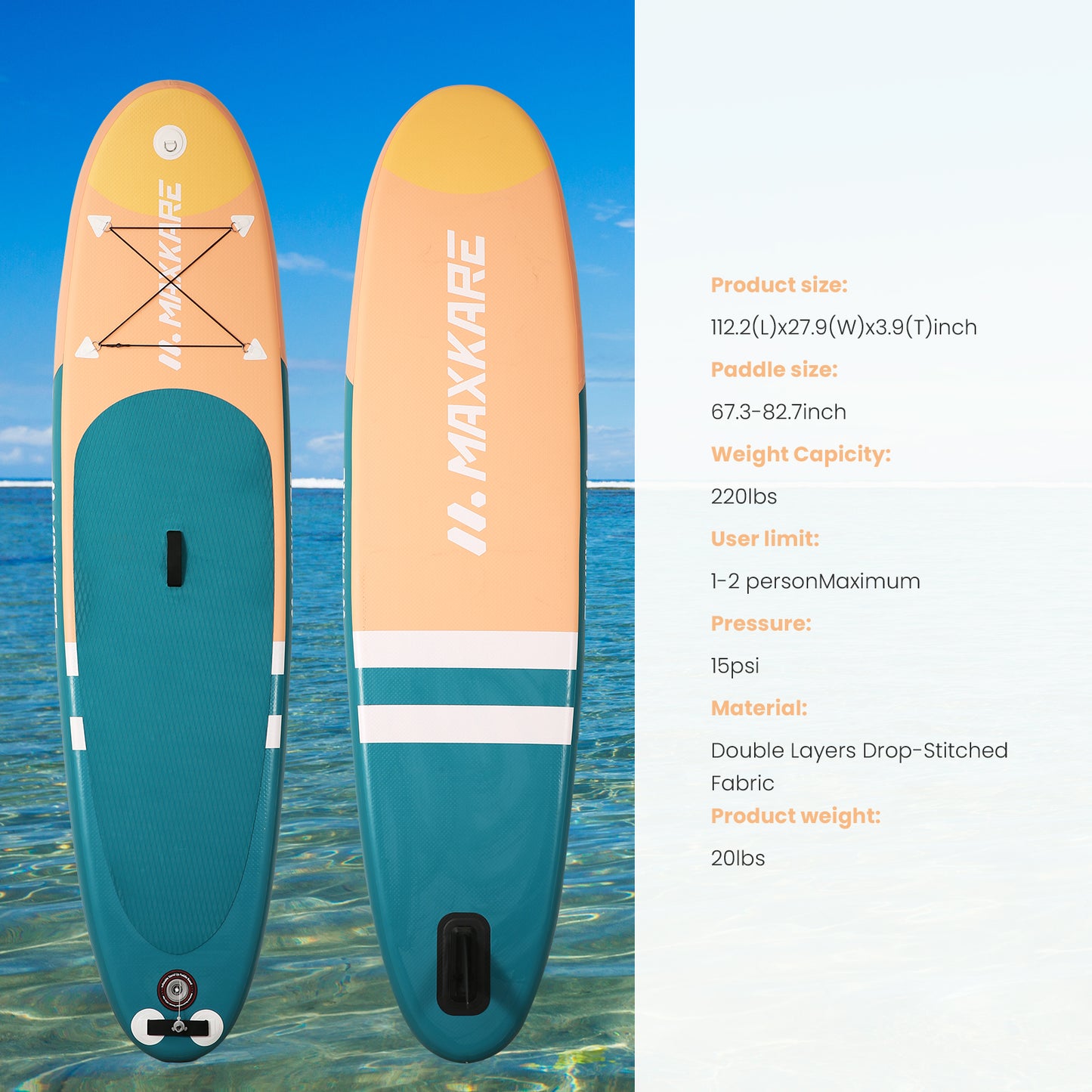 Maxkare Inflatable Stand Up Paddle Board for Kids Adult, 220 lbs Load Capacity, Pink