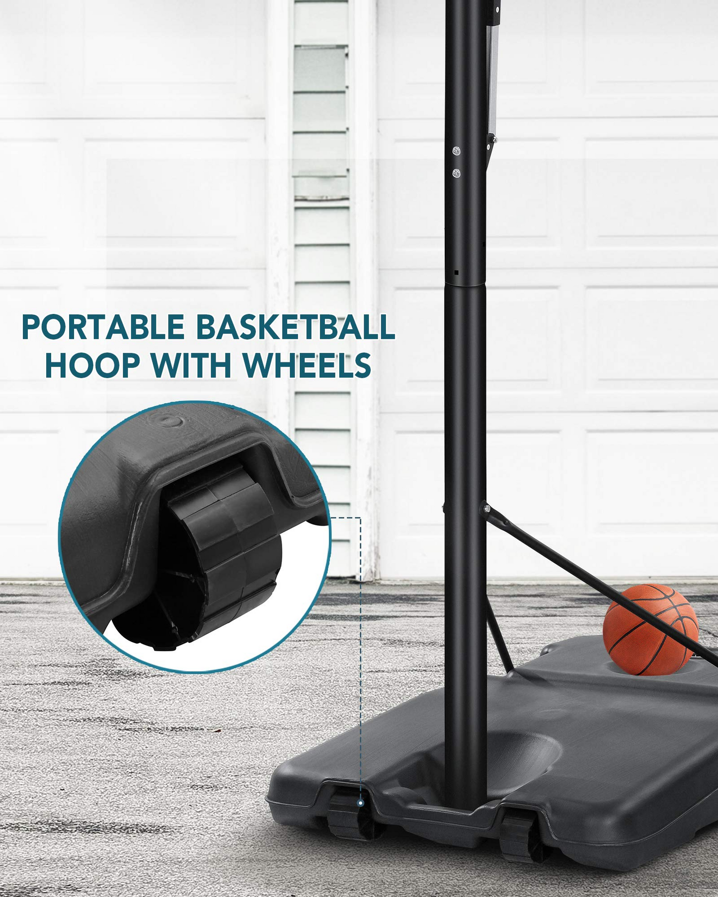 MaxKare 48 In., Portable Basketball Hoop Basketball Goal 7 Ft. 5 In., 10 Ft. Height Adjustable and Adjustable Angled Pole Outdoor Court Equipment with Wheels for Adults Kids Indoor Home Use
