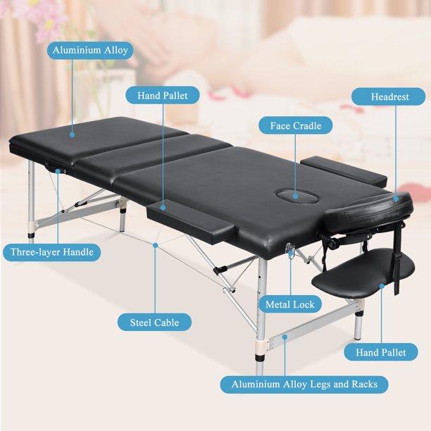 Load image into Gallery viewer, Maxkare Folding Massage Table Aluminum 3 Section Portable Massage Bed 9 Height Adjustable with Headrest, Armrest, and Hand Pallet, 496lbs Capacity
