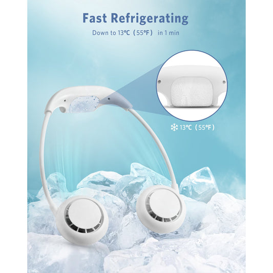 Portable Neck Fan with Refrigeration, Entil Personal Cooling Fans, 3 Wind Speeds, 4800mAh Battery Operated Rechargeable USB Fan for Home Office Outdoor