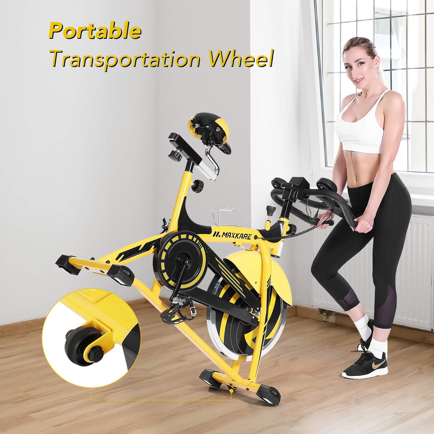 MaxKare 44lbs Flywheel Exercise Bike Stationary Bike Belt Drive with Pulse Sensor/LCD Monitor/Ipad Mount/ Adjustable Handlebar Indoor Cycling Bike for Home Cardio Workout
