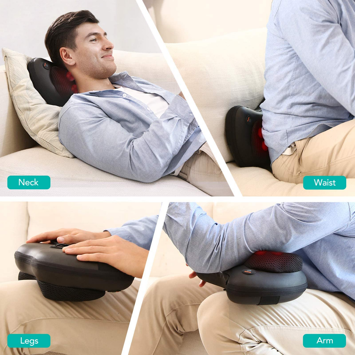 Naipo Electric Back Massage Pillow Shiatsu Neck and Shoulder Massager with Soothing Heat, Deep Kneading Massager for Full Body Muscle Relax, Gift