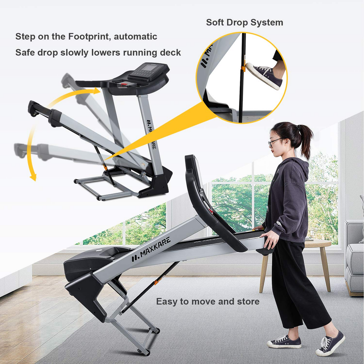MaxKare 3HP Folding Treadmill with 15% Auto Incline,10 MHP Electric Treadmill Running Machine with 15 Preset LCD Display, Heart Rate for Home Use, 300 LBS Weight Capacity