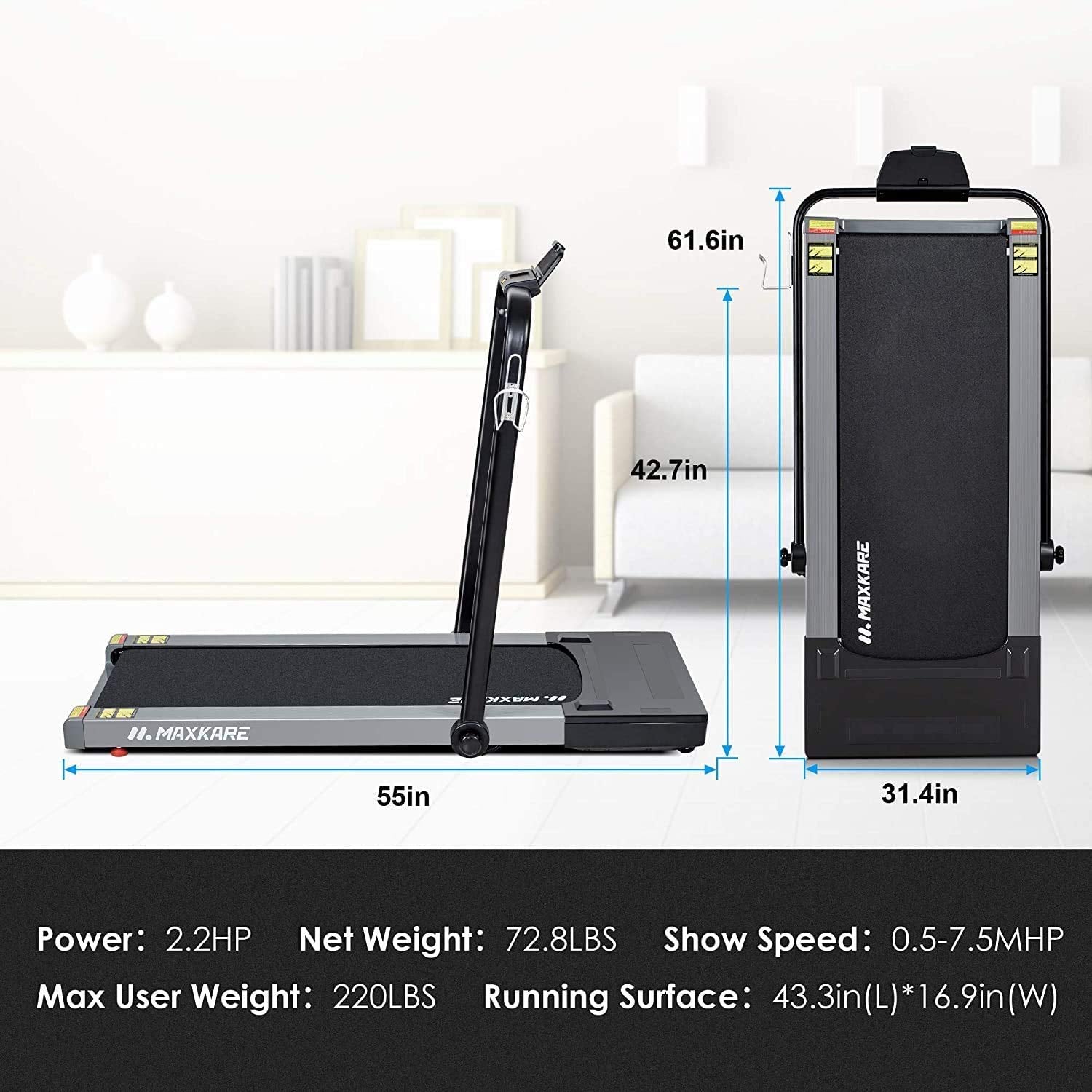 Load image into Gallery viewer, MaxKare Folding Electric Treadmill, 2 In 1 Walking Running Machine with Remote Control Flat Under Desk Treadmill For Gifts
