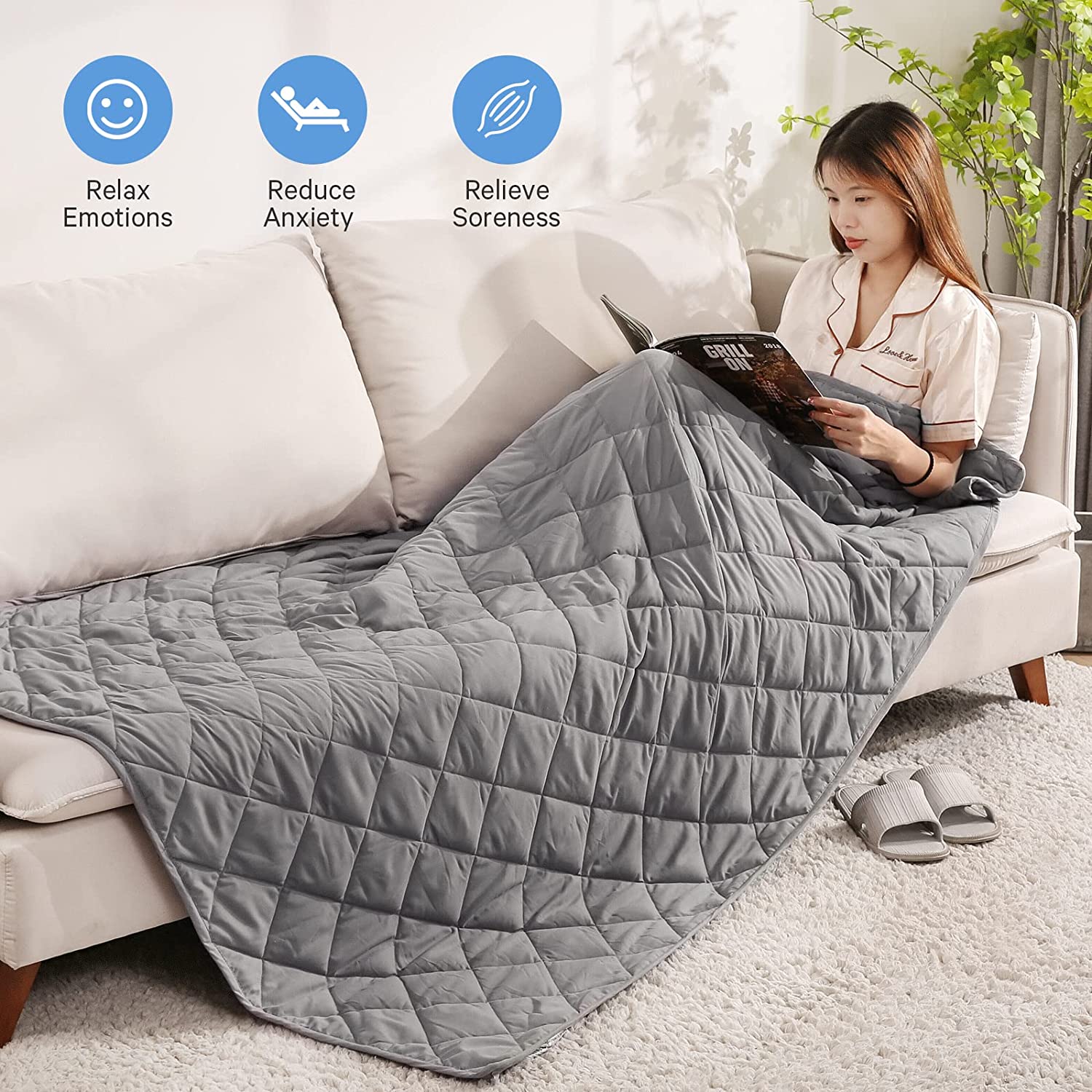 Load image into Gallery viewer, Weighted Blanket Twin Size 15 lbs for Adults (48&quot; x 72&quot;, Grey) Cooling Breathable Heavy Blanket Microfiber Material with Nontoxic Glass Beads Soft Thick Comfort Blanket for Deeper Sleep
