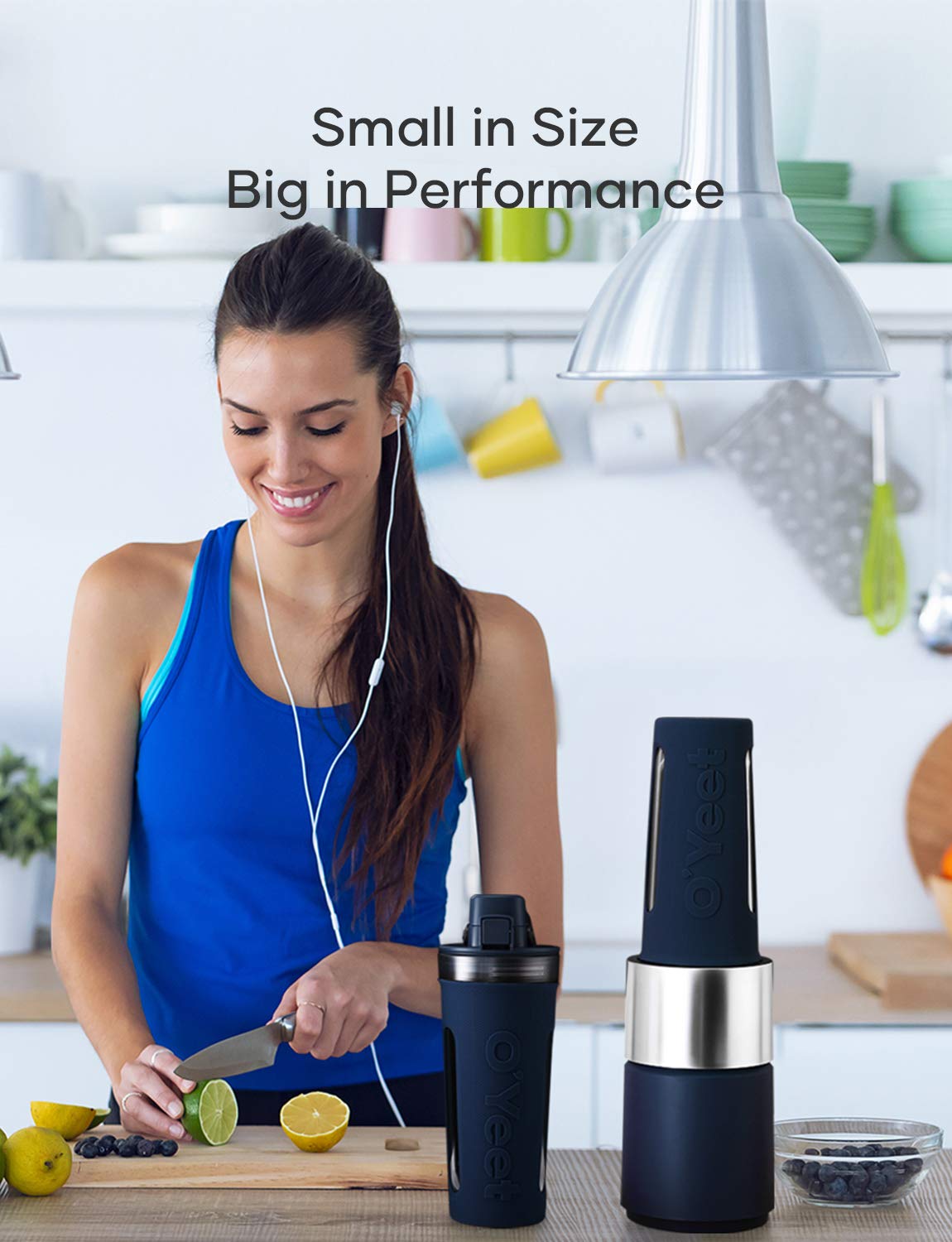 OYeet 1000W 18 Ounce Personal Blender for Shakes and Smoothies 10 Sec Quick Nutrition Extractor Peak iF Design Award BPA Free Recipes Available, Prussian Blue
