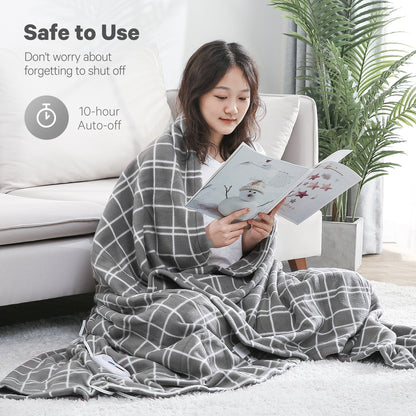 Maxkare Electric Blanket 72" x 84" Full Size Heated Throw Blanket with Adjustable Timer 4 Heating Levels, Auto-Off Feature Machine-Washable(Grey&White)