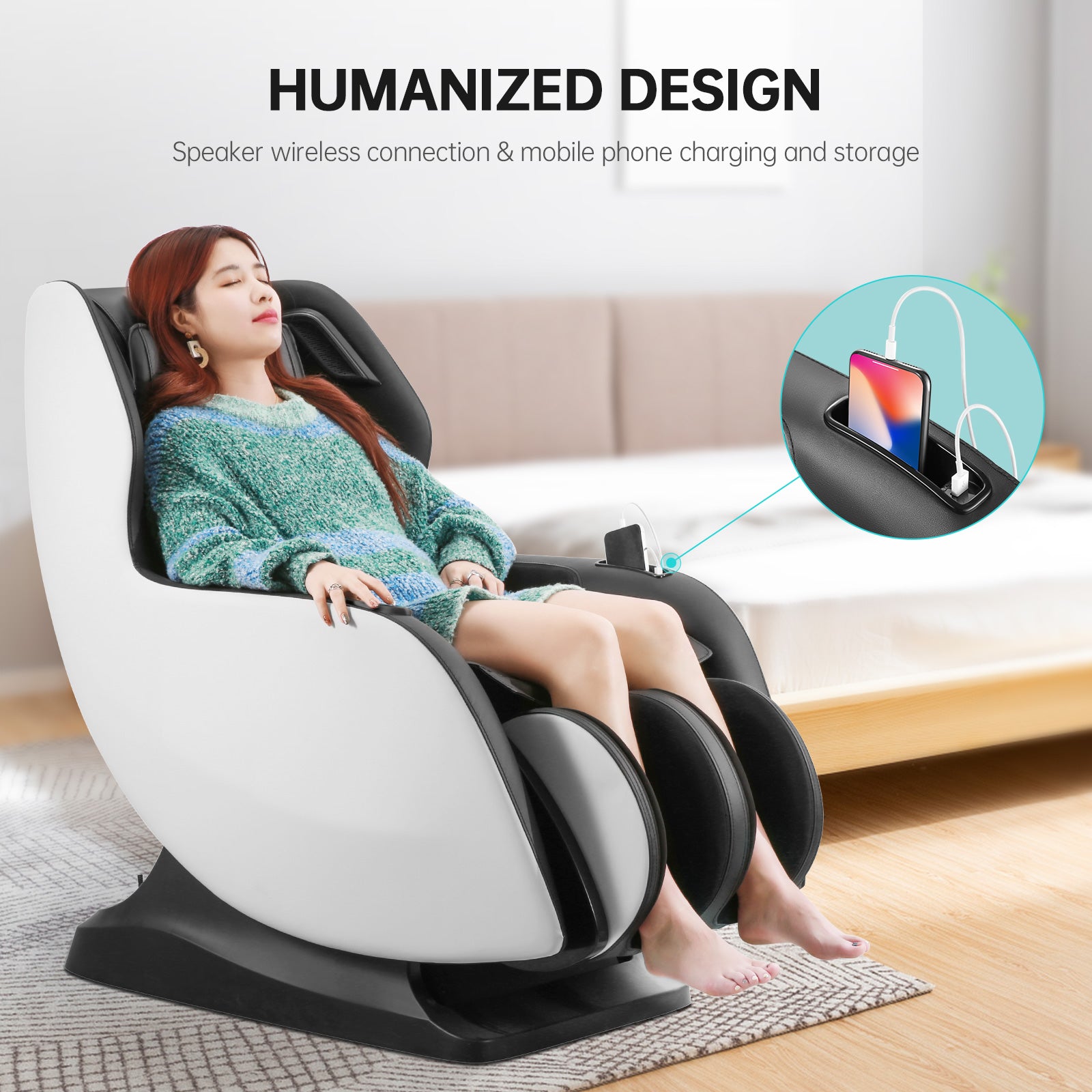 Load image into Gallery viewer, Naipo Full Body Massage Chair Recliner with Built-in Heat, Zero Gravity Massage Recliner, Airbag Massage, Bluetooth Speakers, White&amp;Black
