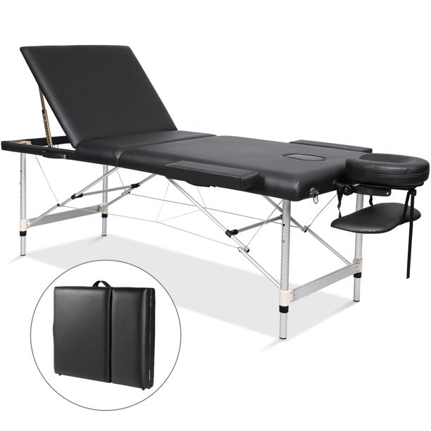 Load image into Gallery viewer, Maxkare Folding Massage Table Aluminum 3 Section Portable Massage Bed 9 Height Adjustable with Headrest, Armrest, and Hand Pallet, 496lbs Capacity
