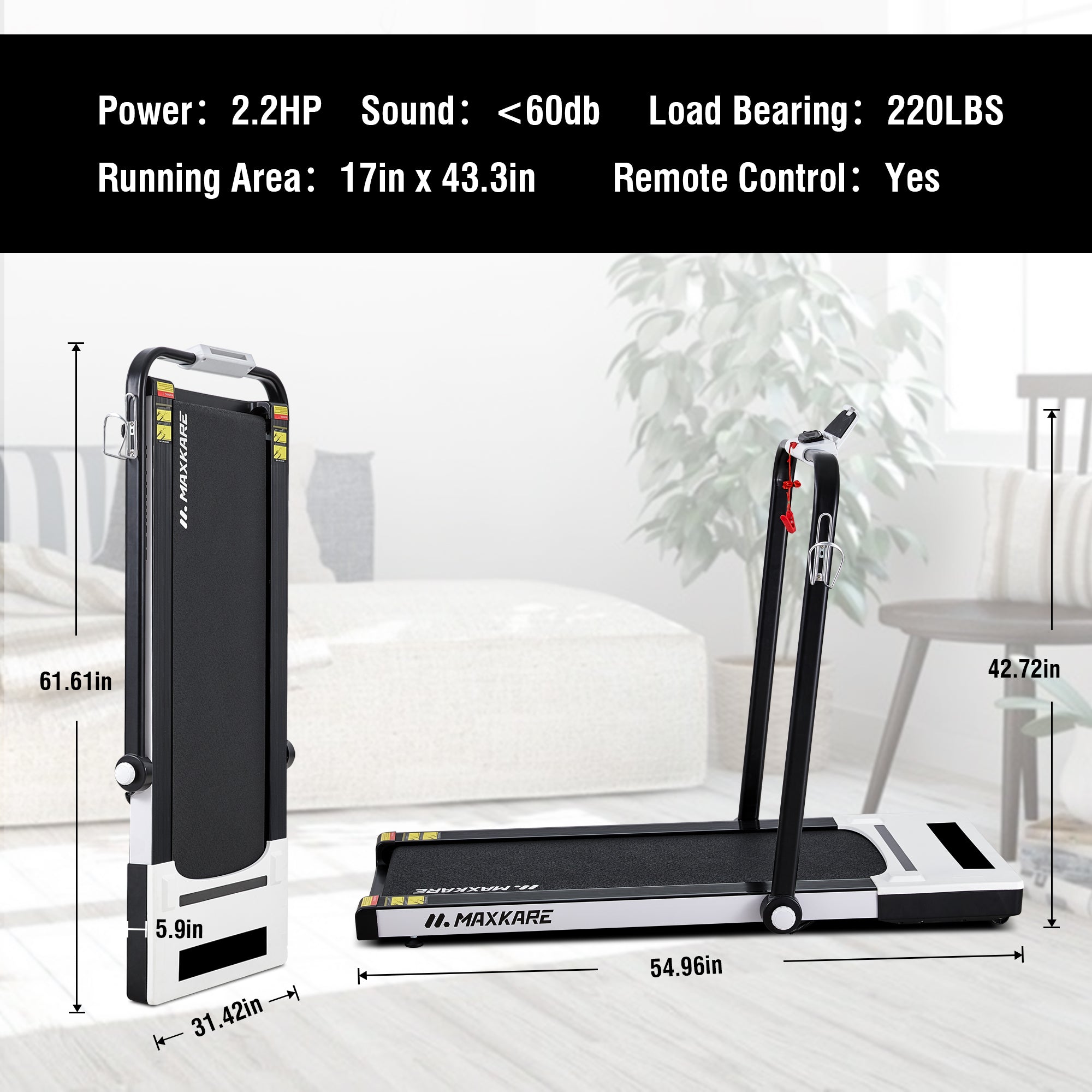 2 in 1 Under Desk Treadmill, 2.5HP Folding Electric Treadmill Walking  Jogging Machine for Home Office with Remote Control, Black