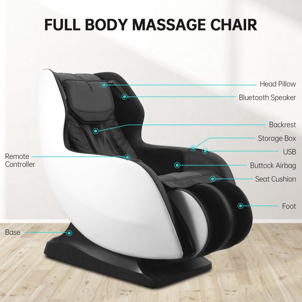 Load image into Gallery viewer, Zero Gravity Massage Chair, Full Body Massage Chair, Recliner Chair with Heat, Airbag Massage, Bluetooth Speakers, White&amp;Black
