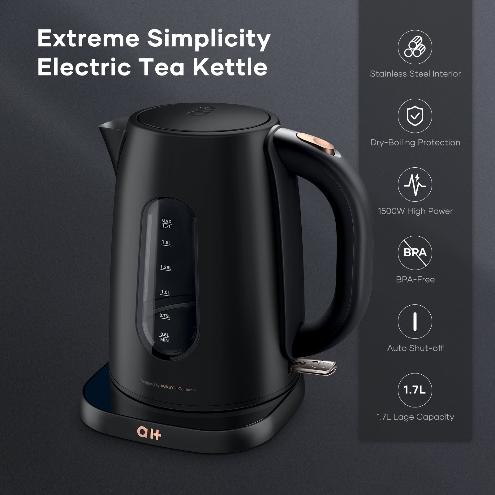 Electric Tea Kettle, 1.7L Hot Water Kettle, BPA Free Stainless Steel