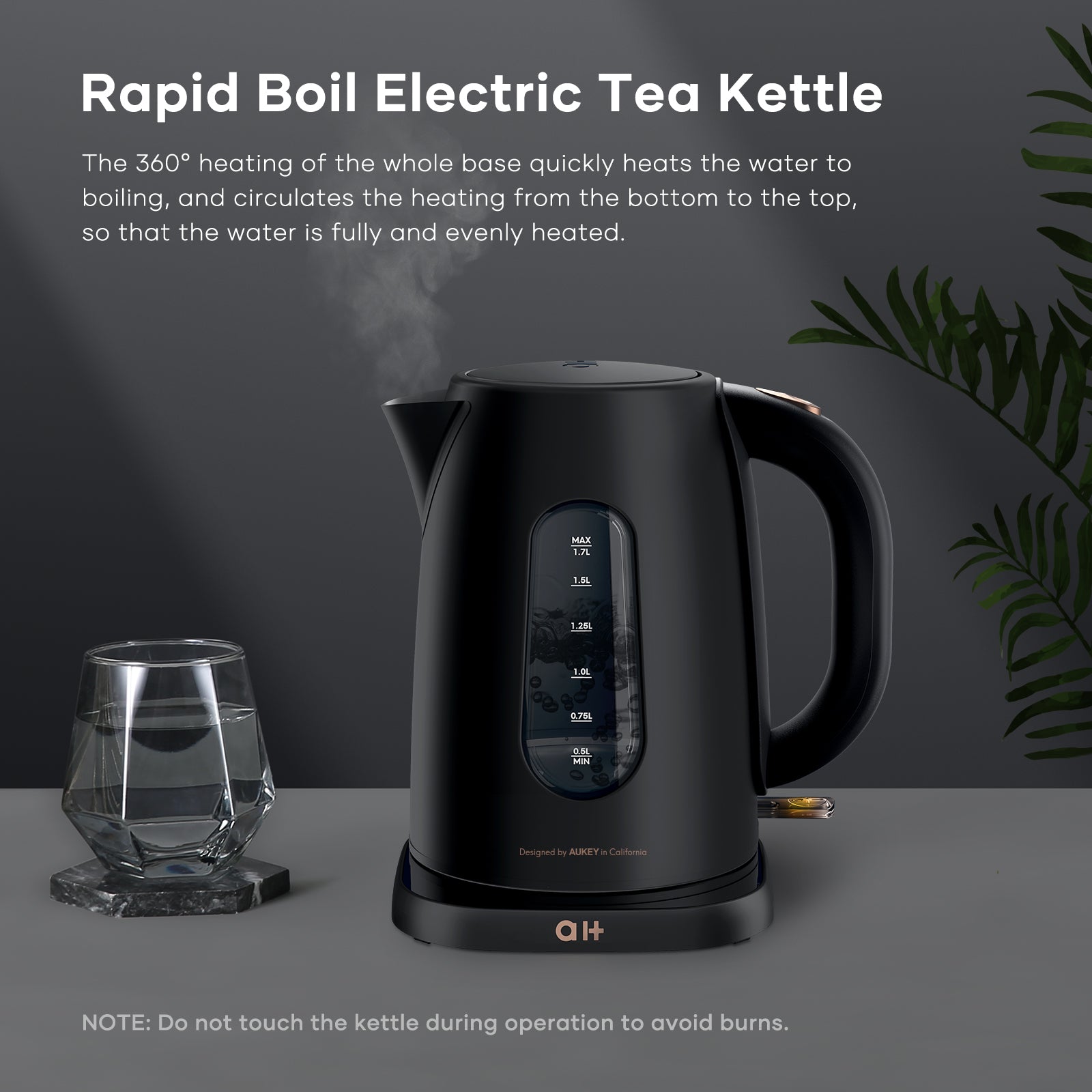 Electric Tea Kettle Stainless Steel 1.7 Liter Instant Hot Water Boiler  Heater