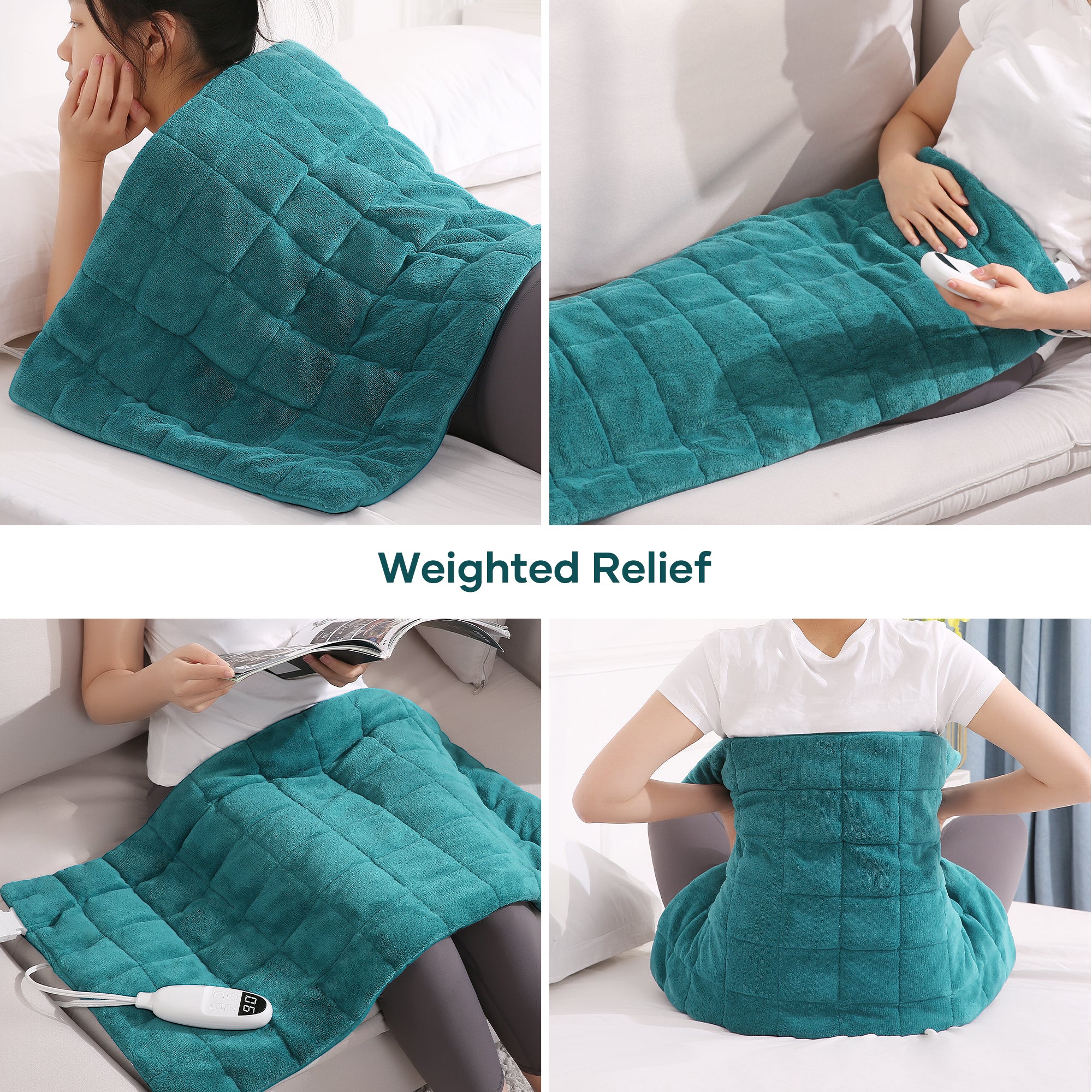 Load image into Gallery viewer, MaxKare Full Weighted Heating Pad for Back Pain &amp; Cramps Relief, 18&quot; X 33&quot; Fast Heating Pad for Neck Shoulder Relief-Light Blue
