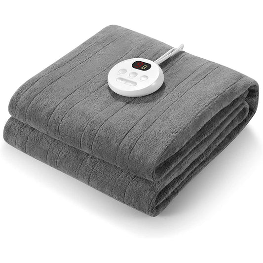 MaxKare Heated Mattress Pad Twin Size 39x75 inch, with 10 Heating Levels & Auto Shut-off, Deep Pocket, and Coral Fleece Fabric, Machine Washable, Grey