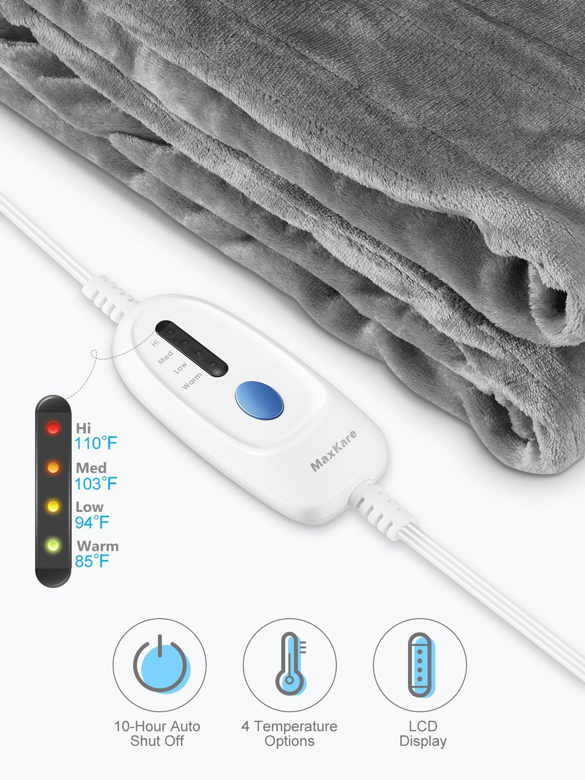 Electric Heated Blanket Full 72"x84"Oversized Flannel Heated Blanketfor Whole Body Warming, ETL and FCC Certification Fast Heating with 4 Heating Levels & 10 Hours Auto Off, Machine Washable - NAIPO