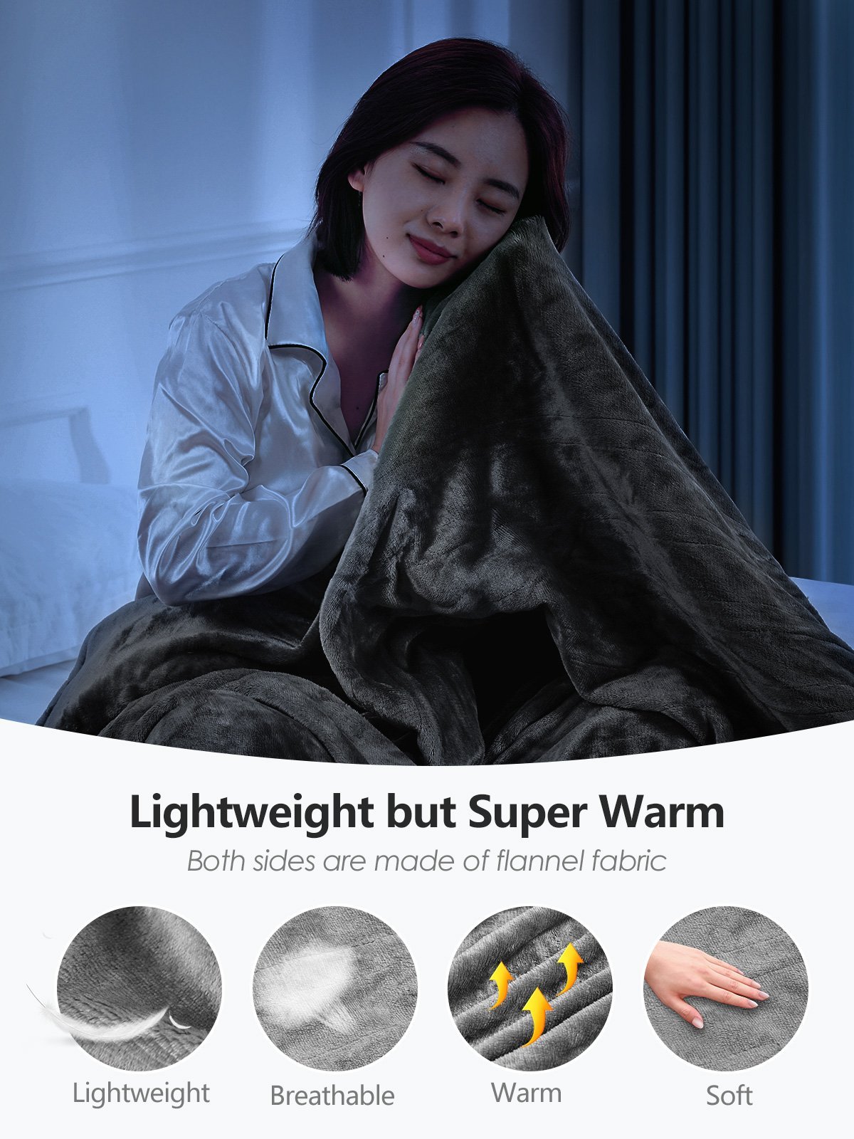Electric Heated Blanket Full 72"x84"Oversized Flannel Heated Blanketfor Whole Body Warming, ETL and FCC Certification Fast Heating with 4 Heating Levels & 10 Hours Auto Off, Machine Washable - NAIPO