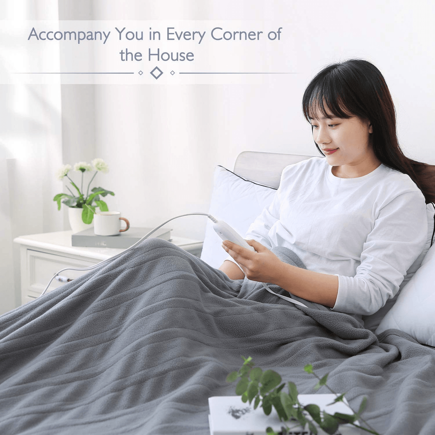 Electric Heated Blanket Full Size 77'' x 84'' Heated Throw for Whole Body Warming & Extra Large Size, 4 Heating Levels and 10H Auto-Off with Overheating Protection - Grey - NAIPO