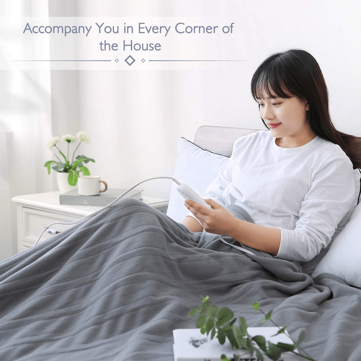 Electric Heated Blanket Full Size 77'' x 84'' Heated Throw for Whole Body Warming & Extra Large Size, 4 Heating Levels and 10H Auto-Off with Overheating Protection - Grey - NAIPO