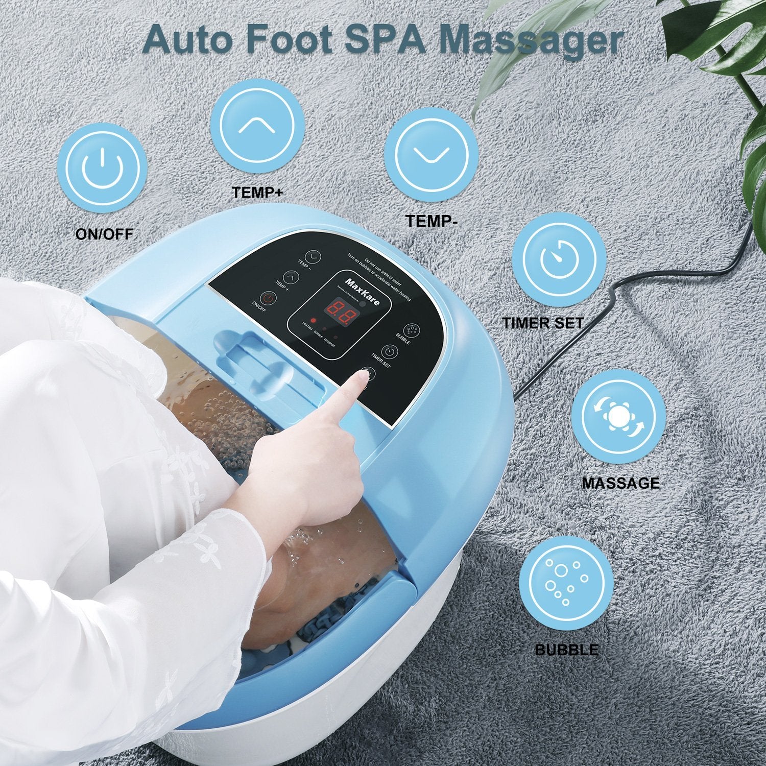 MaxKare Foot Bath Spa Massager: Wireless Remote Control, 8 Shiatsu Rollers  – MAXKARE