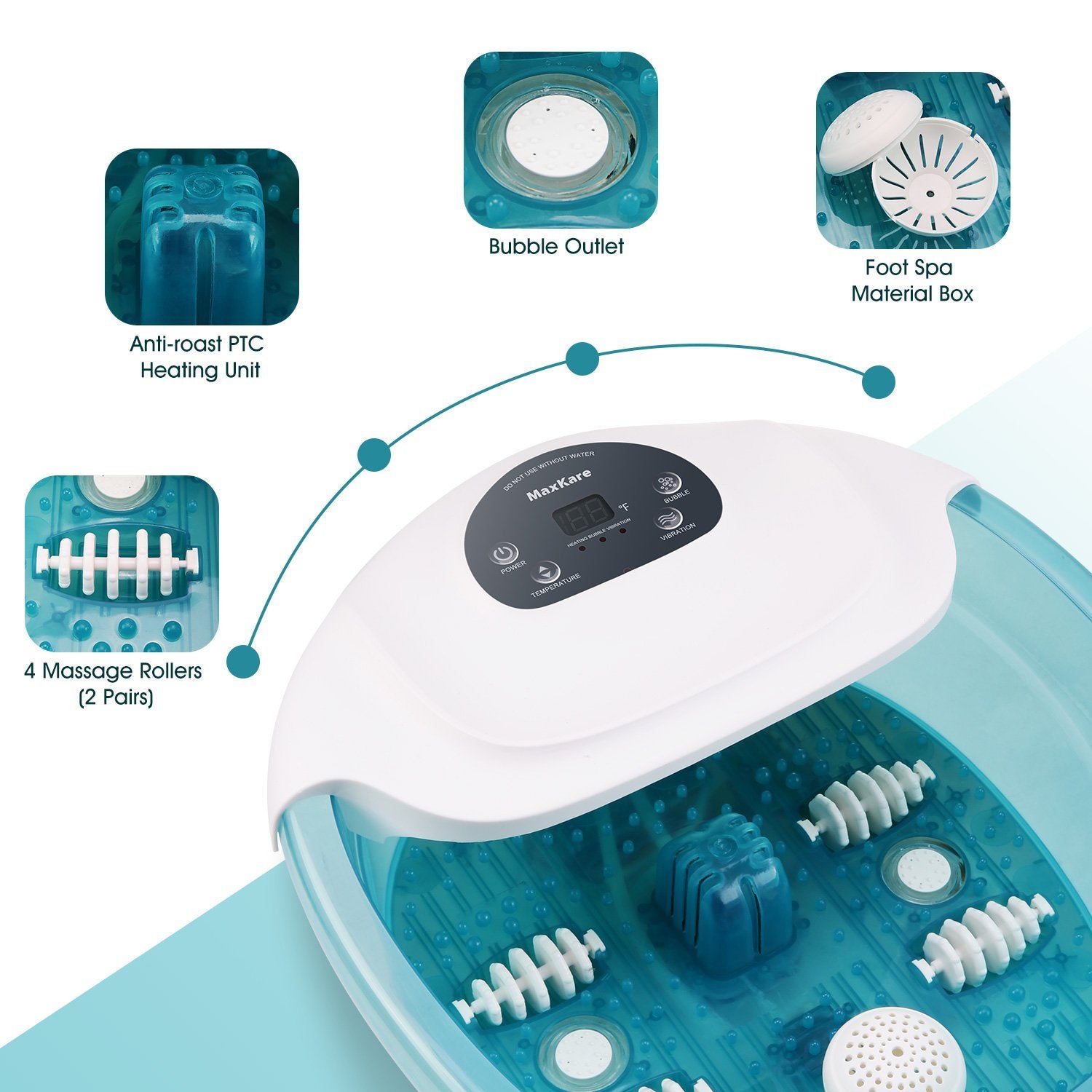 Foot Spa/Bath Massager with Heat Bubbles Vibration 3 in 1 Function, 4 Massaging Rollers Pedicure for Tired Feet Help Sleep Home Use - NAIPO