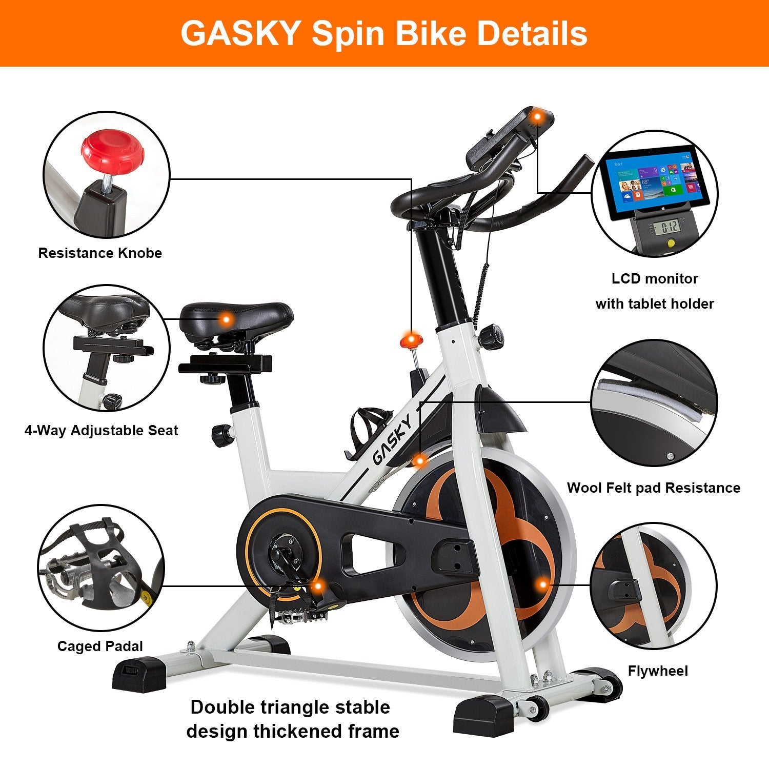 Load image into Gallery viewer, GASKY Indoor Exercise Bike Stationary Cycling Bike with LCD Monitor Tablet Holder, Comfortable Seat Cushion for Home Gym Office Use - NAIPO
