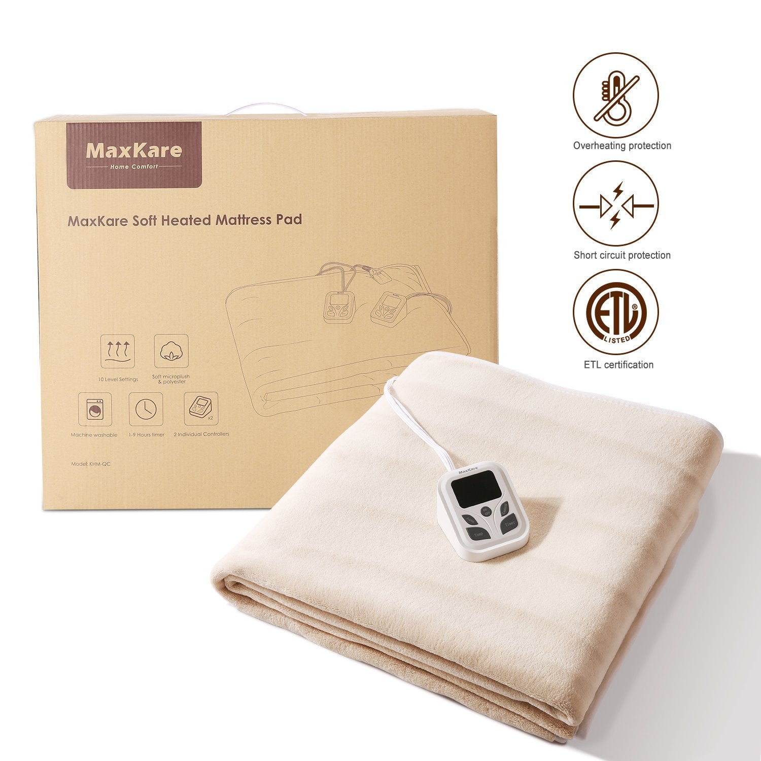 Heated Mattress Pad Underblanket Dual Controller for 2 Users Soft Flannel 10 Heating Levels & 9 Timer Settings Fast Heating,Twin - NAIPO