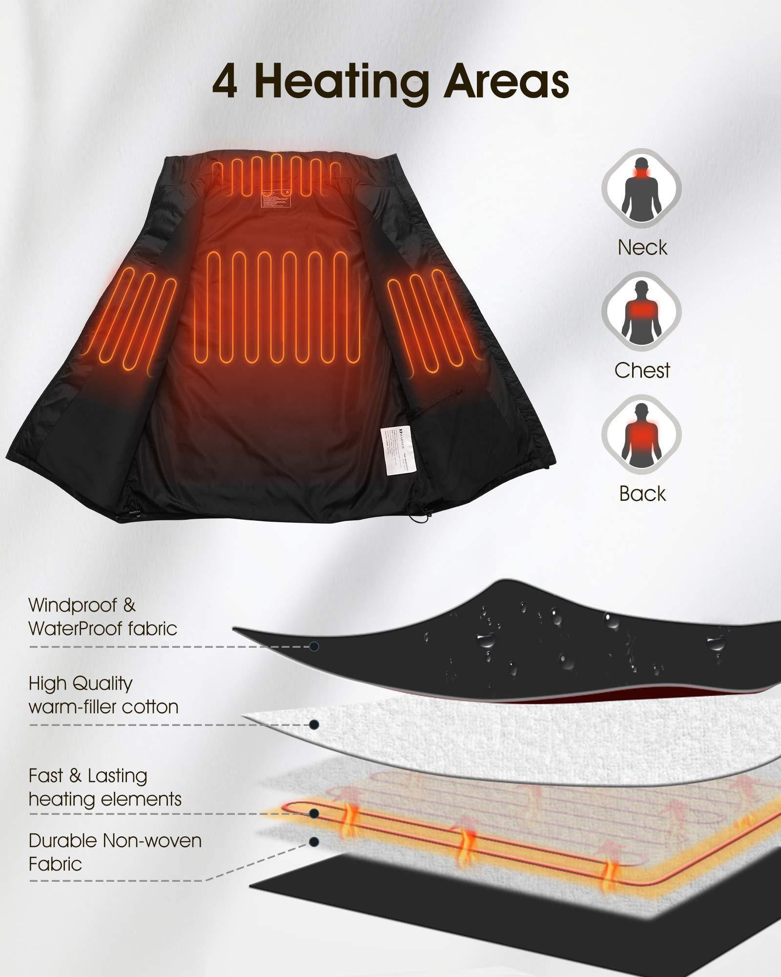 Heated Vest, Lightweight Outdoor Clothing with Battery Pack, 4 Large Heating Panels - NAIPO