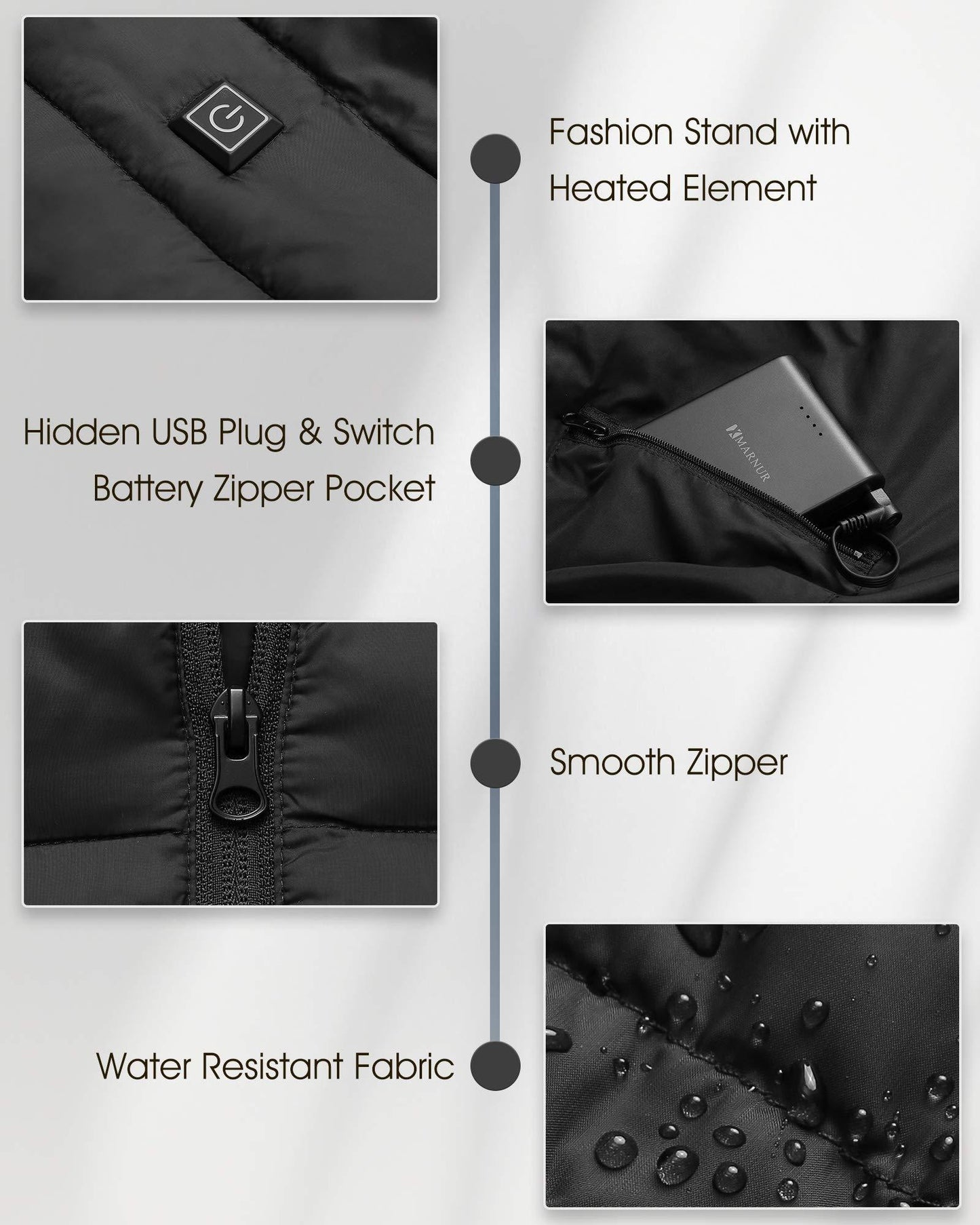 Heated Vest, Lightweight Outdoor Clothing with Battery Pack, 4 Large Heating Panels - NAIPO