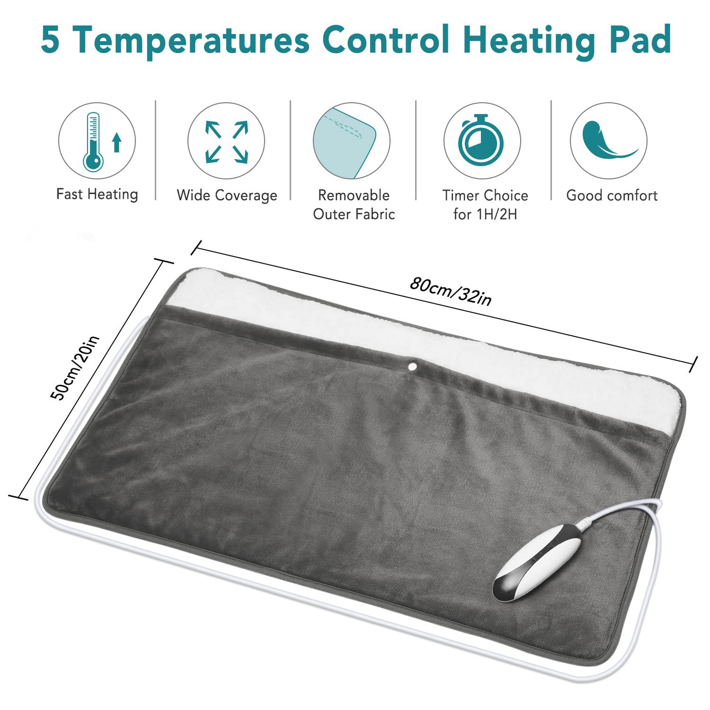 Maxkare Heating Pad Electric Foot Warmer - 20in x 32in Extra Large Size Full-Body Use for Feet, Back, Shoulders with Auto Shut Off, Grey