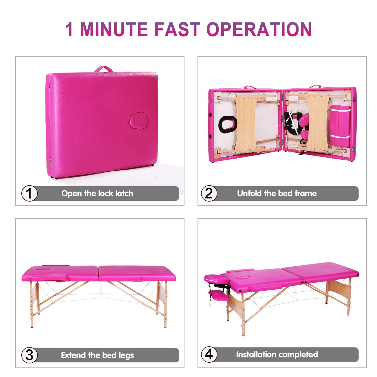 Maxkare Portable Folding Massage Table 2 Section with Headrest, Armrest, and Hand Pallet, 496lbs Capacity, Pink