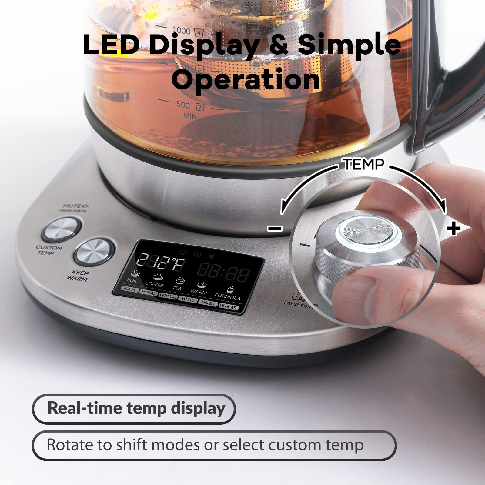 Load image into Gallery viewer, 1.7L Electric Kettle 1200W Digital Electric Glass Kettle with Quick Heating, Removable Tea Infuser&amp;9-in-1 Programmable Temperature Control, Auto Shutoff, Water Filter
