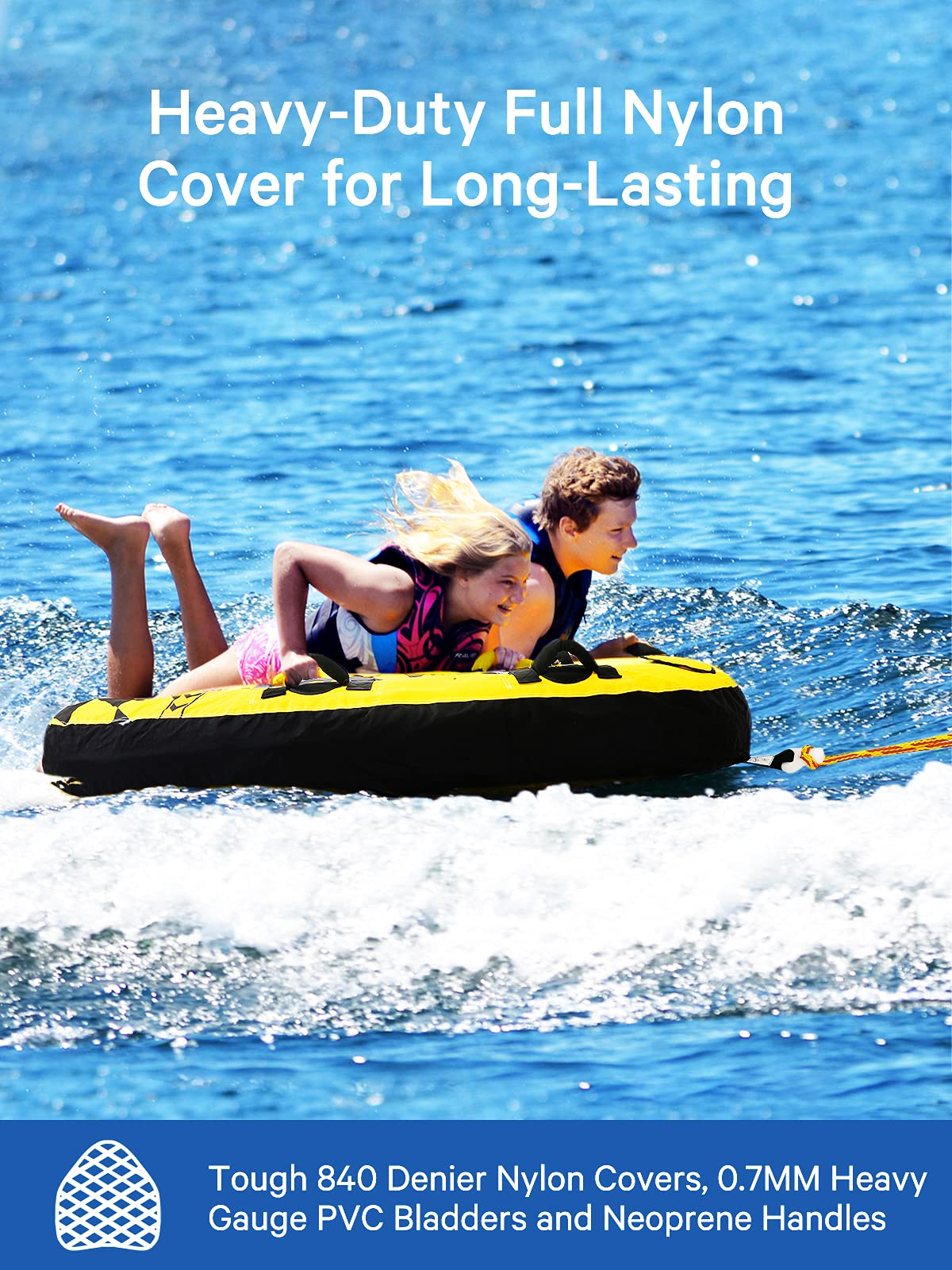 Load image into Gallery viewer, Maxkare Towable Tube for Boating 2 Riders Inflatable Towable Boat Tube for Women Men Kids, Yellow
