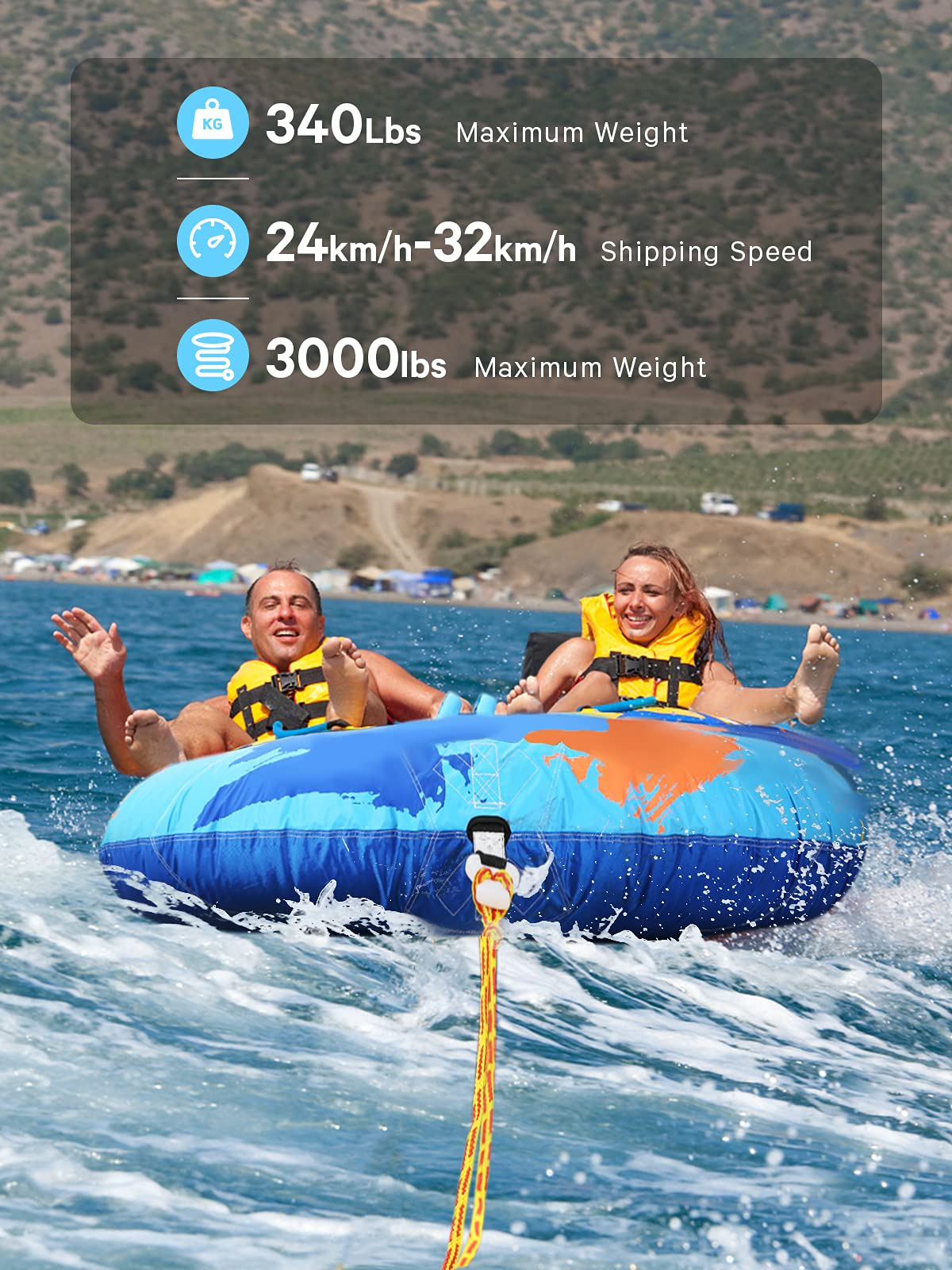 Maxkare Towable Tube for Boating 2 Rider for Youth & Adult Have Fun Outdoor, Blue