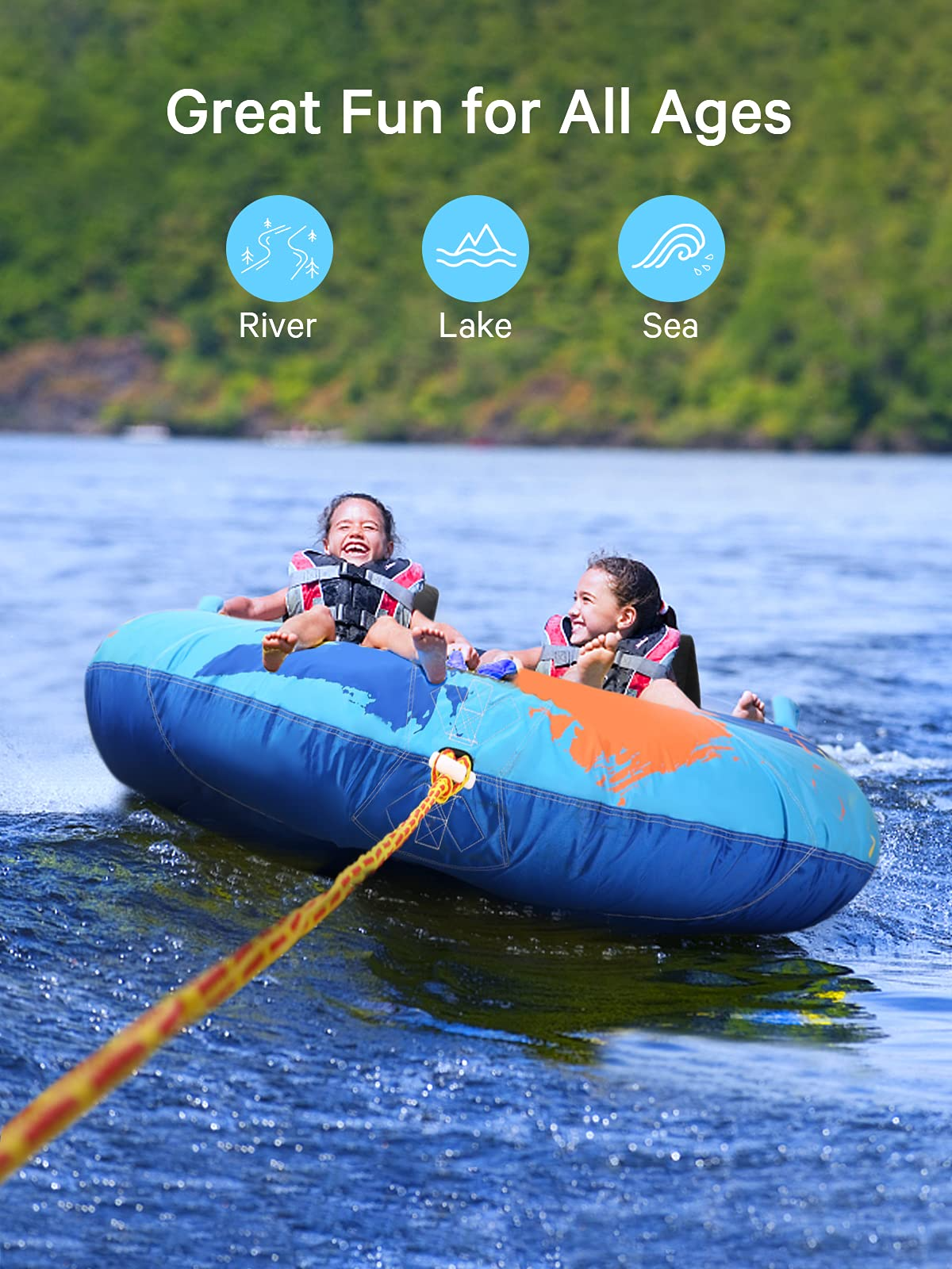 Maxkare Towable Tube for Boating 2 Rider for Youth & Adult Have Fun Outdoor, Blue