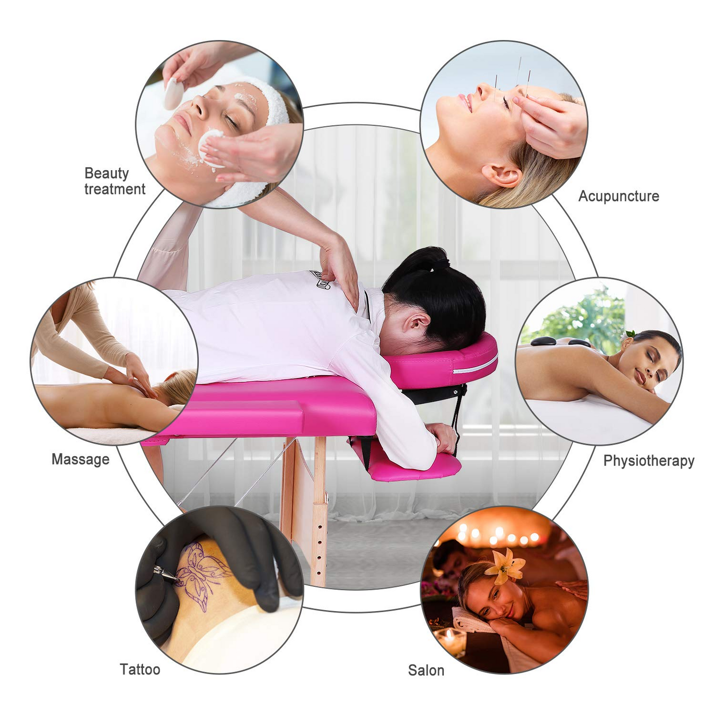 Maxkare Portable Folding Massage Table 2 Section with Headrest, Armrest, and Hand Pallet, 496lbs Capacity, Pink
