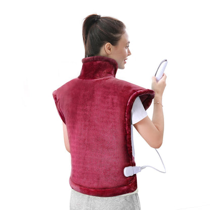 Large Heating Pad for Neck, Back and Shoulder, 24"x33" Heat Wrap with Fast-Heating and 5 Levels Temperature Settings, 2 Hours Auto Shut Off, Machine Washable - Red - NAIPO