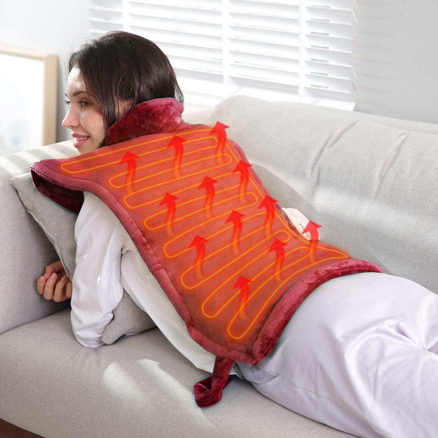 Load image into Gallery viewer, Large Heating Pad for Neck, Back and Shoulder, 24&quot;x33&quot; Heat Wrap with Fast-Heating and 5 Levels Temperature Settings, 2 Hours Auto Shut Off, Machine Washable - Red - NAIPO
