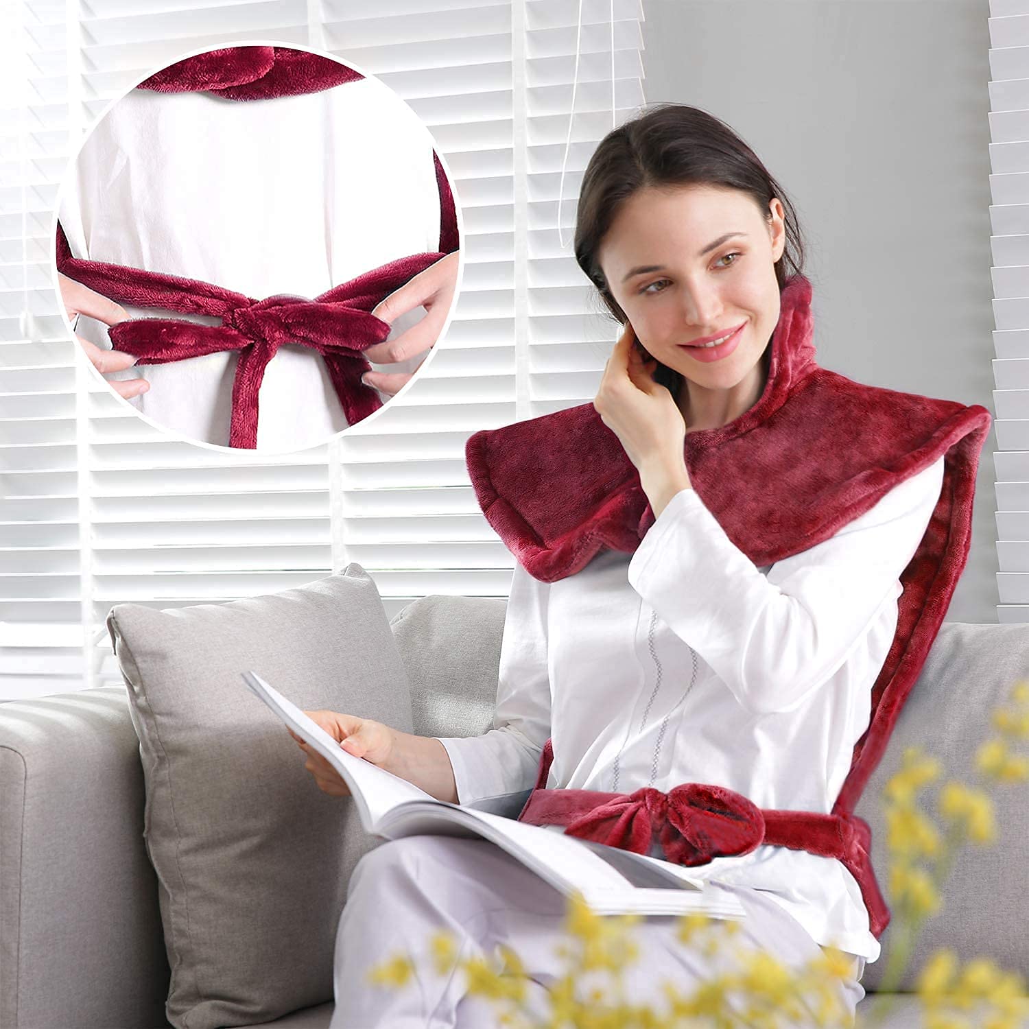 Large Heating Pad for Neck, Back and Shoulder, 24"x33" Heat Wrap with Fast-Heating and 5 Levels Temperature Settings, 2 Hours Auto Shut Off, Machine Washable - Red - NAIPO