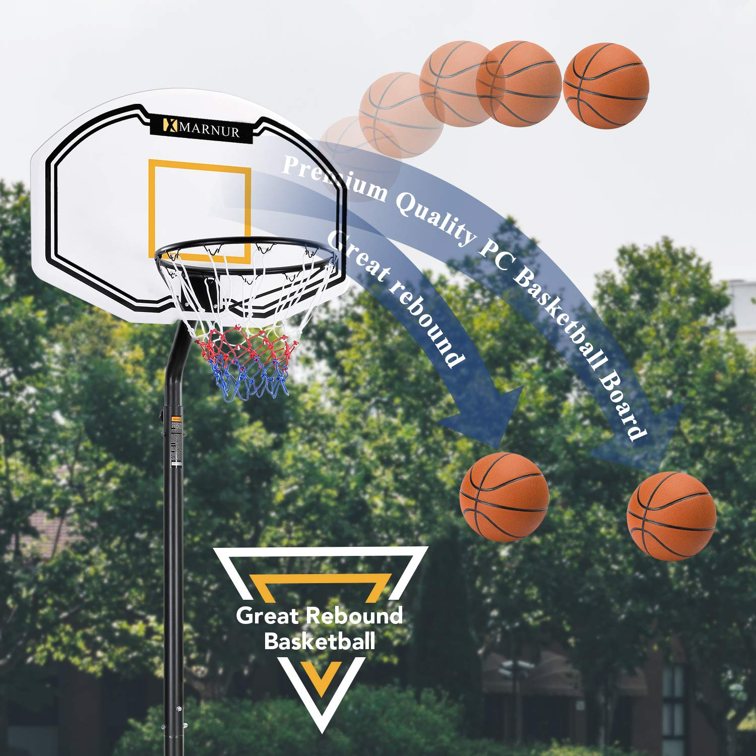Load image into Gallery viewer, MARNUR Basketball Hoop Portable Basketball Goal Basketball System 35&quot;x23.6&quot; Backboard with Adjustable Height and Removable Wheels Outdoor/Indoor for Kids/Youth/Teenagers - NAIPO
