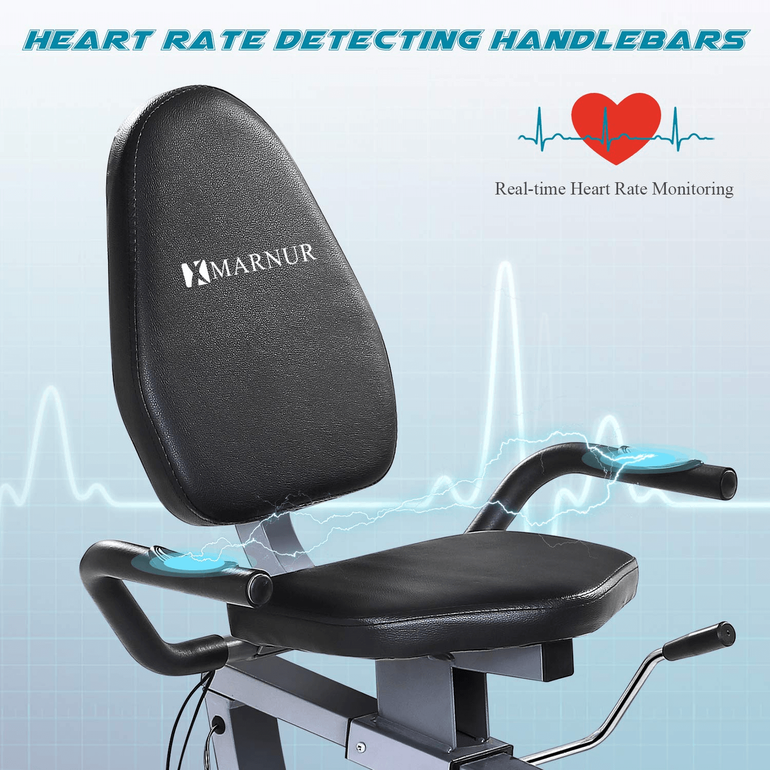 MARNUR Recumbent Exercise Bike Indoor Cycling Stationary Magnetic Home with 8 Levels Adjustable Resistance with LCD Monitor & Pad Holder for Men and Women - NAIPO