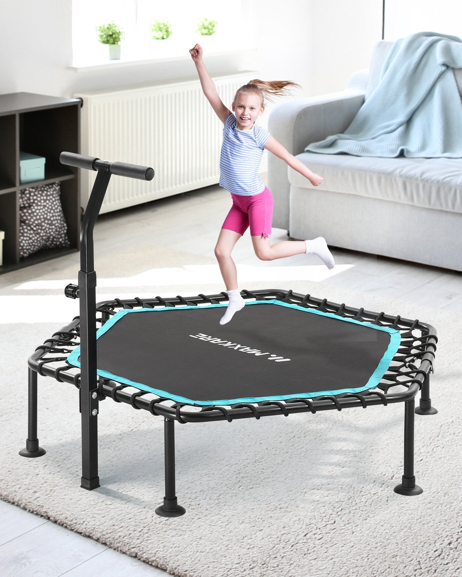 MaxKare 50 Spring-less Fitness Trampoline Hexagon Exercise Rebounder,  3-Level Adjustable Foam Handle – MAXKARE