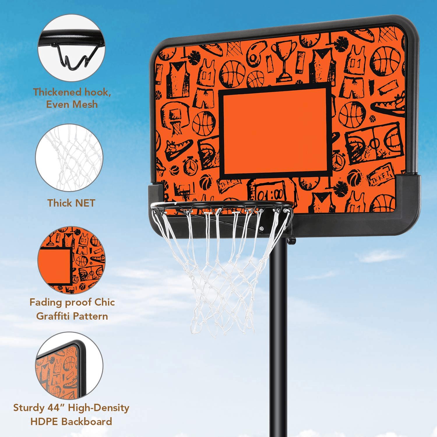 Load image into Gallery viewer, MaxKare Basketball Hoop Goal Portable Basketball System Set Stand Adjustable Height Poolside Outdoor Indoor for Kid Adult Pool W Aluminum Alloy Anti-Rust Large Backboard - NAIPO
