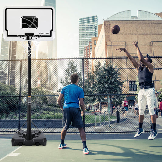 MaxKare Basketball Hoop Outdoor Portable Basketball Goals Adjustable Height 7ft 6in-10ft for Adults Teenagers, 44 Inch Premium Backboard + 2 Wheels + Strong Base - NAIPO