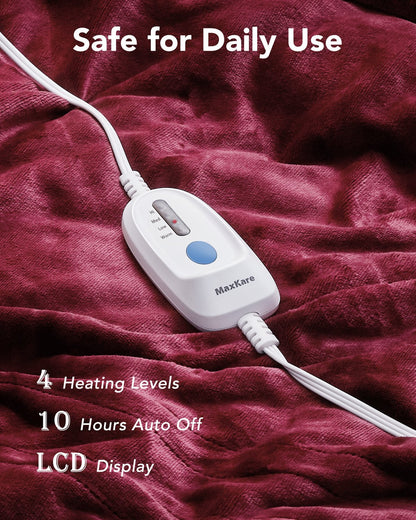 MaxKare Electric Blanket Heated Queen Throw 72" x 84" Oversized Flannel Heated Blanket, ETL Certification Fast Heating with 4 Heating Levels & 10 Hours Auto Off, Machine Washable - NAIPO