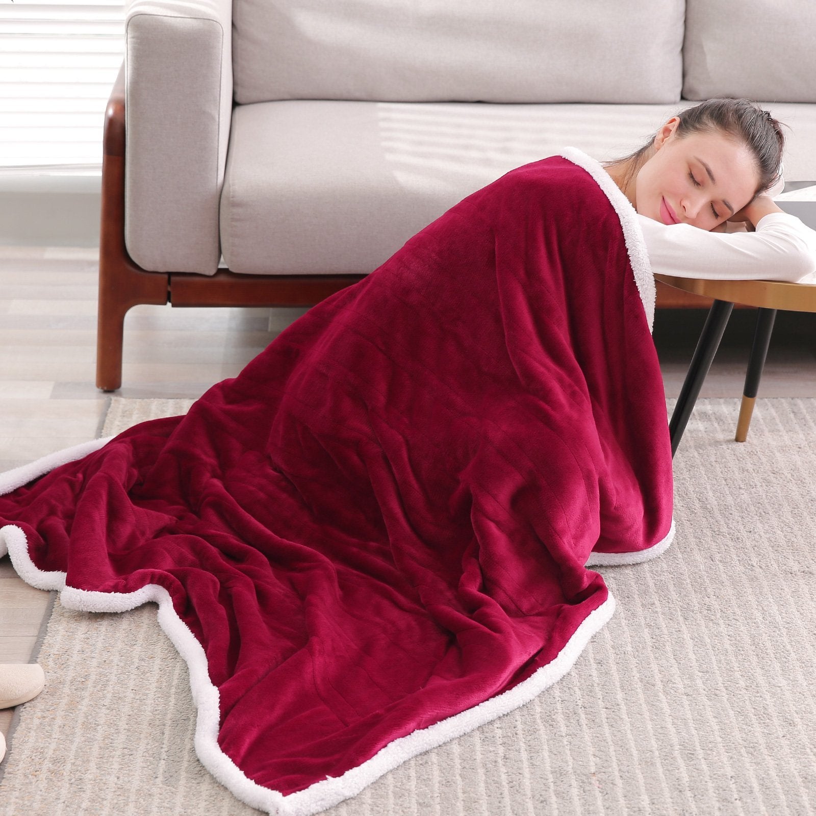 MaxKare Electric Blanket Heated Throw Flannel & Sherpa Fast Heating Blanket 50" x 60", ETL Certification with 4 Heating Levels & 3 Hours Auto-Off Timing Settings, Home Use & Machine Washable - NAIPO