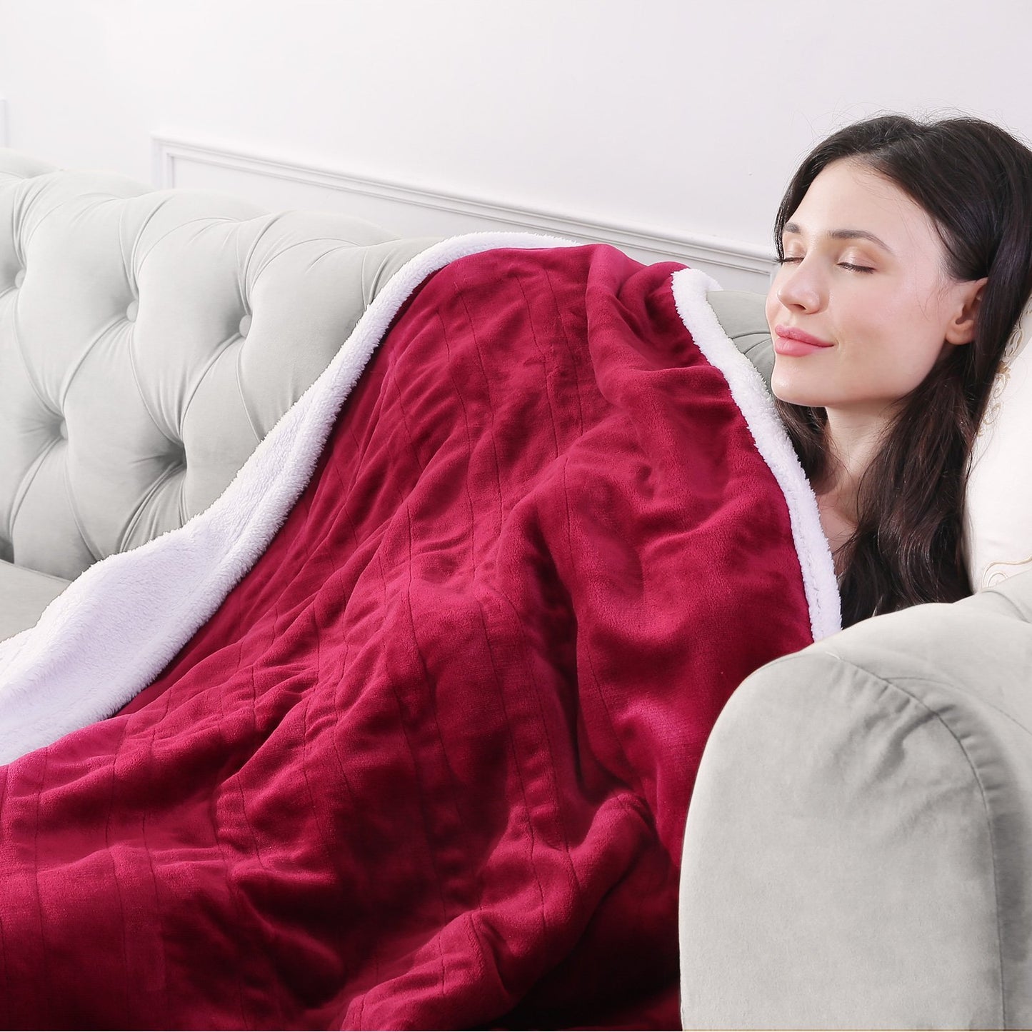 MaxKare Electric Blanket Heated Throw Flannel & Sherpa Fast Heating Blanket 50" x 60", ETL Certification with 4 Heating Levels & 3 Hours Auto-Off Timing Settings, Home Use & Machine Washable - NAIPO