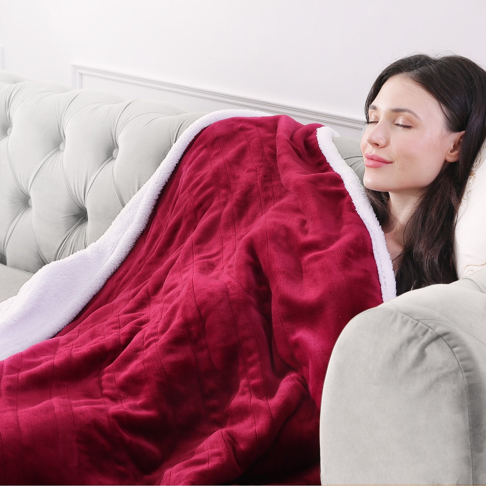 MaxKare Electric Blanket Heated Throw Flannel & Sherpa Fast Heating Blanket 50" x 60", ETL Certification with 4 Heating Levels & 3 Hours Auto-Off Timing Settings, Home Use & Machine Washable - NAIPO