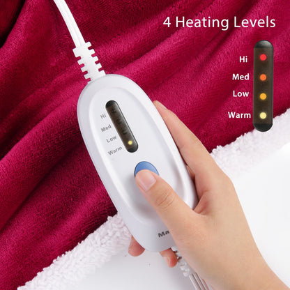 MaxKare Electric Blanket Heated Throw Flannel & Sherpa Fast Heating Blanket 50" x 60", ETL Certification with 4 Heating Levels & 3 Hours Auto-Off Timing Settings, Home Use & Machine Washable - NAIPO